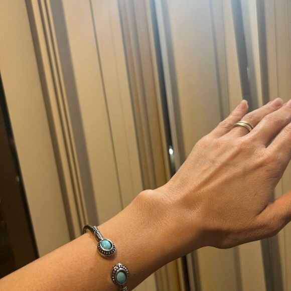 Bohemian Open Cuff  Turquoise Bangle Bracelet Silver and Gold Pated - Picture 8 of 8